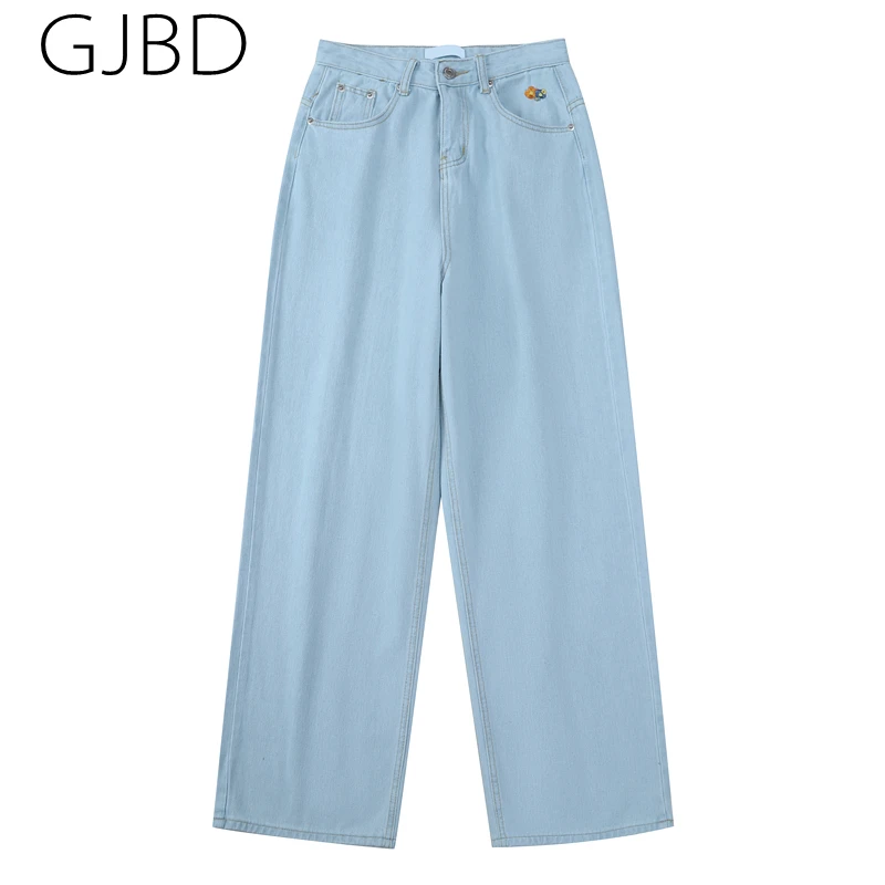 

Women's Fashion Jeans 2021 Spring New Light Blue Streetwear Vintage High Waist Wide Leg Pants Girl Student Baggy Denim Trouser
