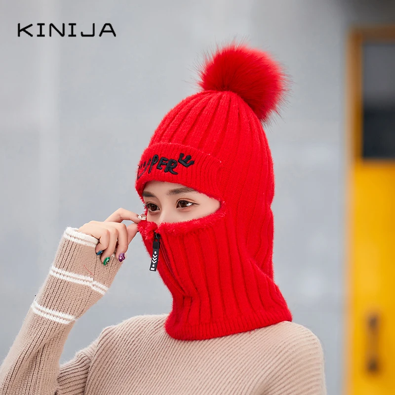 Зимняя теплая вязаная шапка из кроличьего меха плюс плюшевый теплый чехол