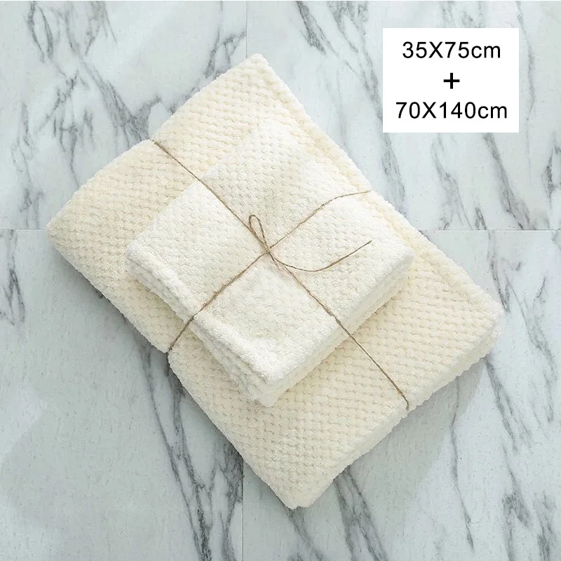 New 70X140CM Bath Towels For Adults High Quality Thicken Soft Shower Swimming Spa Sport Travel Towels Microfiber Large Towel Set - Color: White towel set