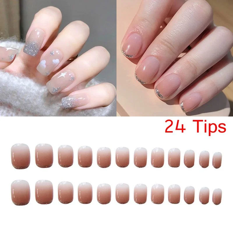 

24Pcs Fake Nails Art Nail Tips Press on False with Designs Set Full Cover Artificial Short Packaging Kiss Display For Nails Arts
