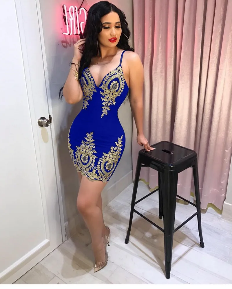

Bodycon Night Club Dress Sexy Women Spaghetti Strap Elegant Appliques Party Dress Vestidos