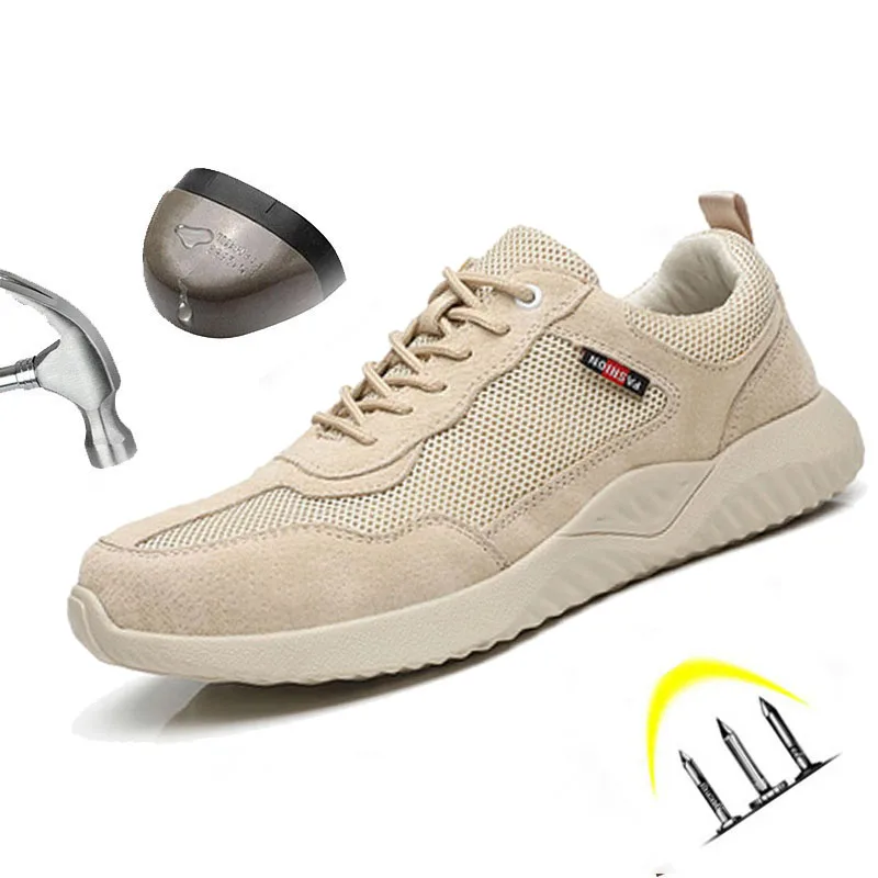 

Защитные ботинки мужские, мягкая дышащая сетчатая обувь, на шнуровке, со стальным носком, устойчивые к прокалыванию, неразрушаемые рабочие ботинки