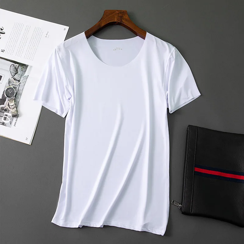 Мужская бесшовная футболка шелковистая дышащая рубашка с короткими рукавами