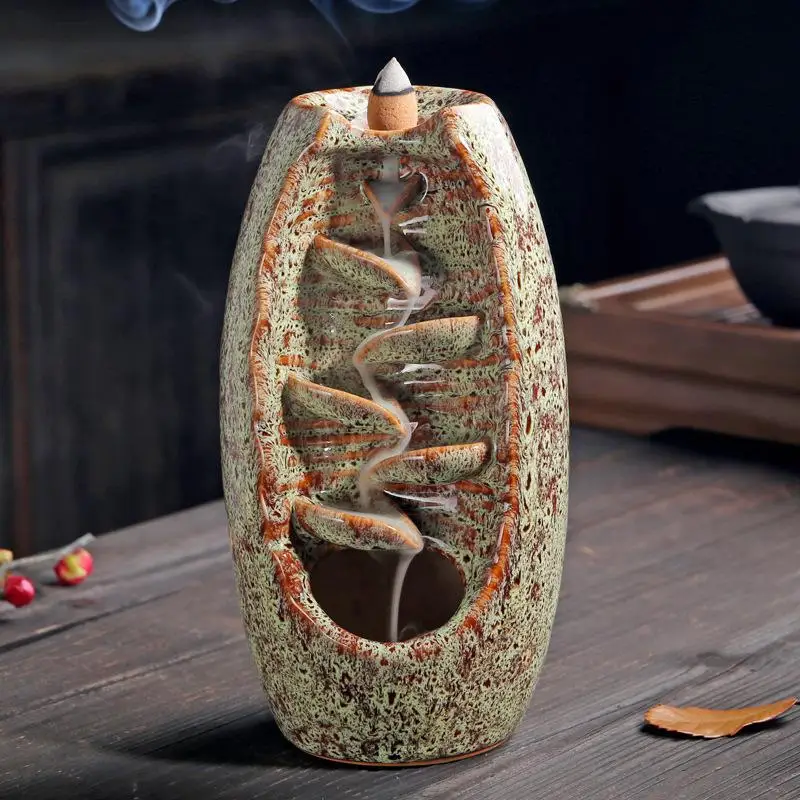 

Handicraft Incense Holder Ceramic Backflow Waterfall Smoke Incense Burner Censer Holder Aromatherapy Furnace Home Office Decor