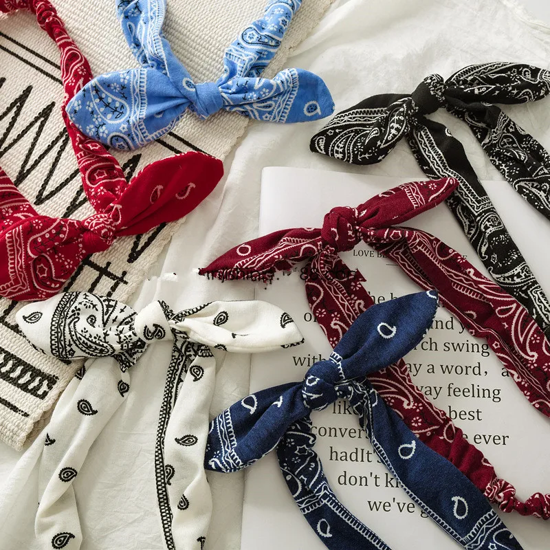 

New fashion printing Rabbit ear knotted elastic hair band wide Girl woman hair band headband Hair Accessories Headdress