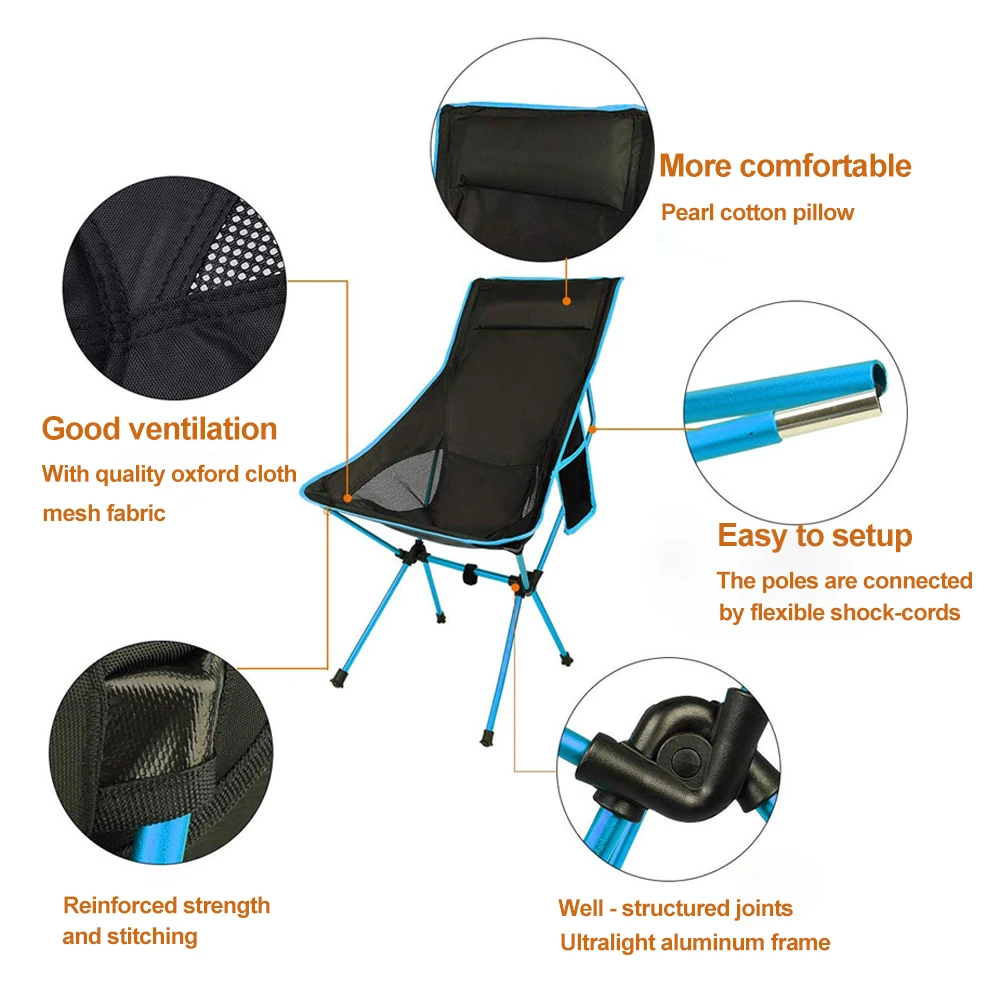 HooRu пляжный походный стул со спинкой складной для рыбалки кресло отдыха легкий