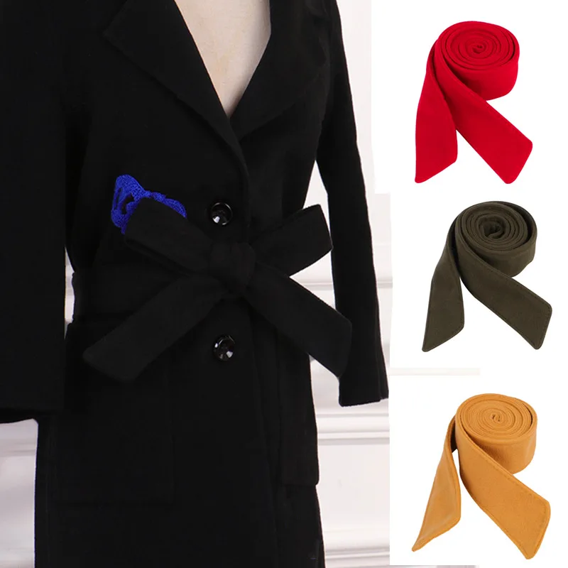 

170cm*5cm Women Girls Woolen Belt Solid Color Waist Band Trench Coat Overcoat Jacket Accessories Unisex Woolen Sash Tie