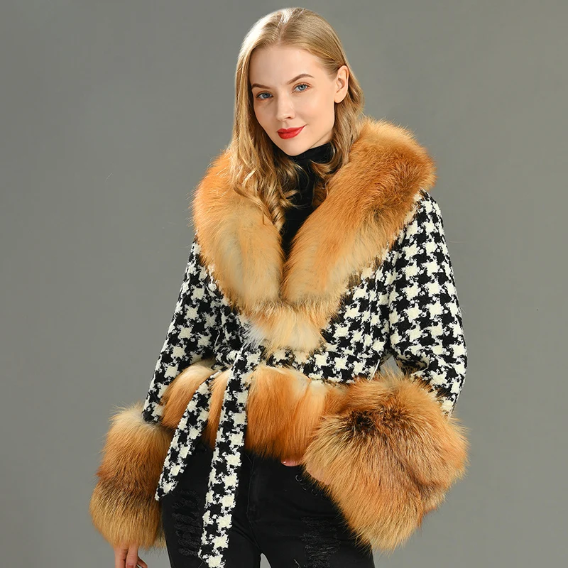 

Elegant Women Winter Woolen Jacket Luxury Fox Fur Collar 2020 New European Female Casual Thick Parka