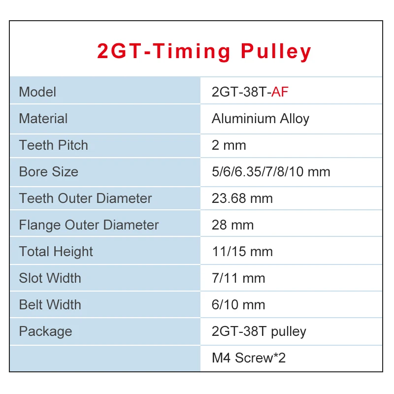 

GT2-38T pulley wheel Inner Bore 5/6/6.35/7/8/10 mm Aluminum Pulley width 7/11 mm Match With 6/10mm Timing Belt For 3D Printer