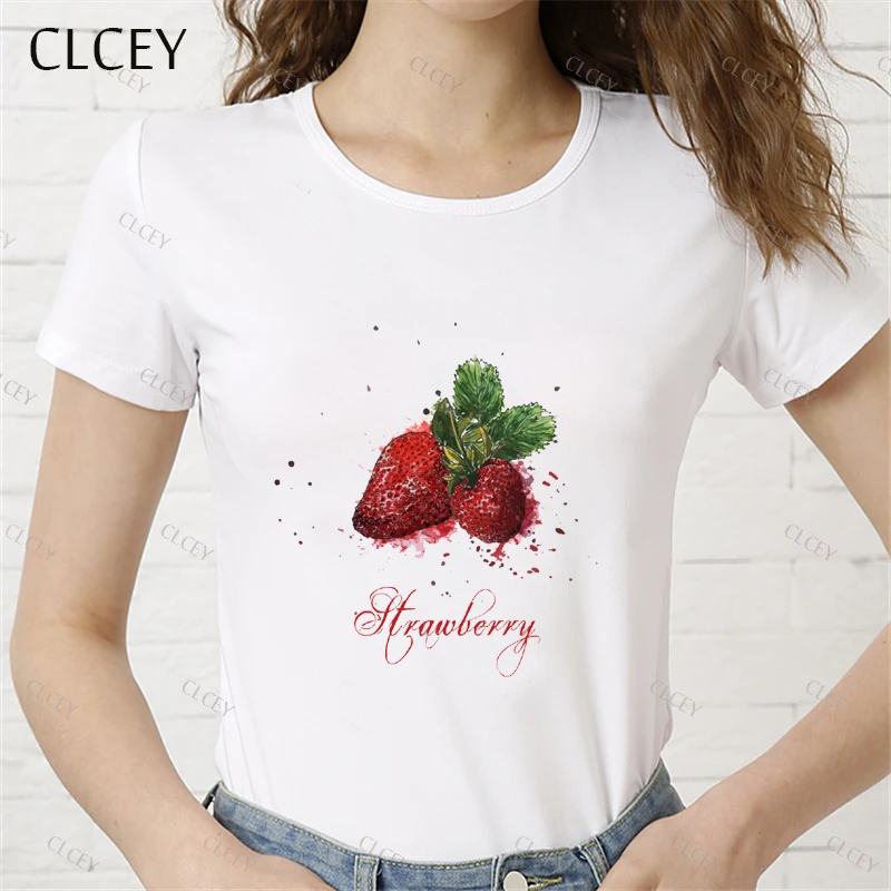 Clcey Новая женская Мода Милая Клубничная забавная Футболка с принтом Модная