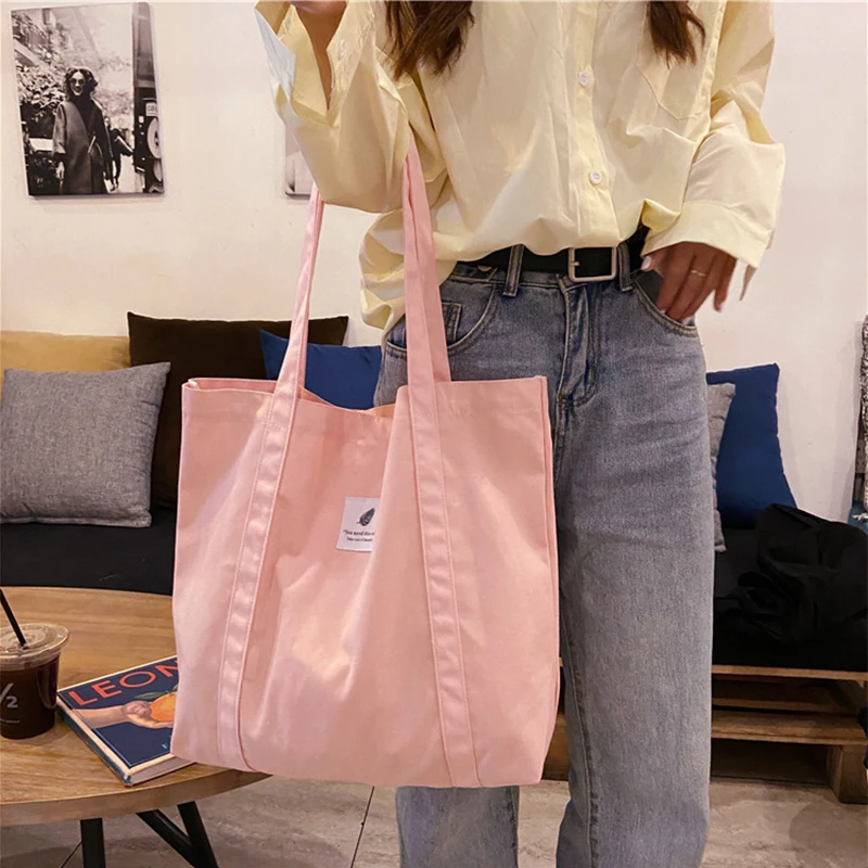 

Canvas Shopper Bags for Women 2021 Shoulder Purses Handbag Female Girls Environmental Reusable Foldable Large Capacity Totes