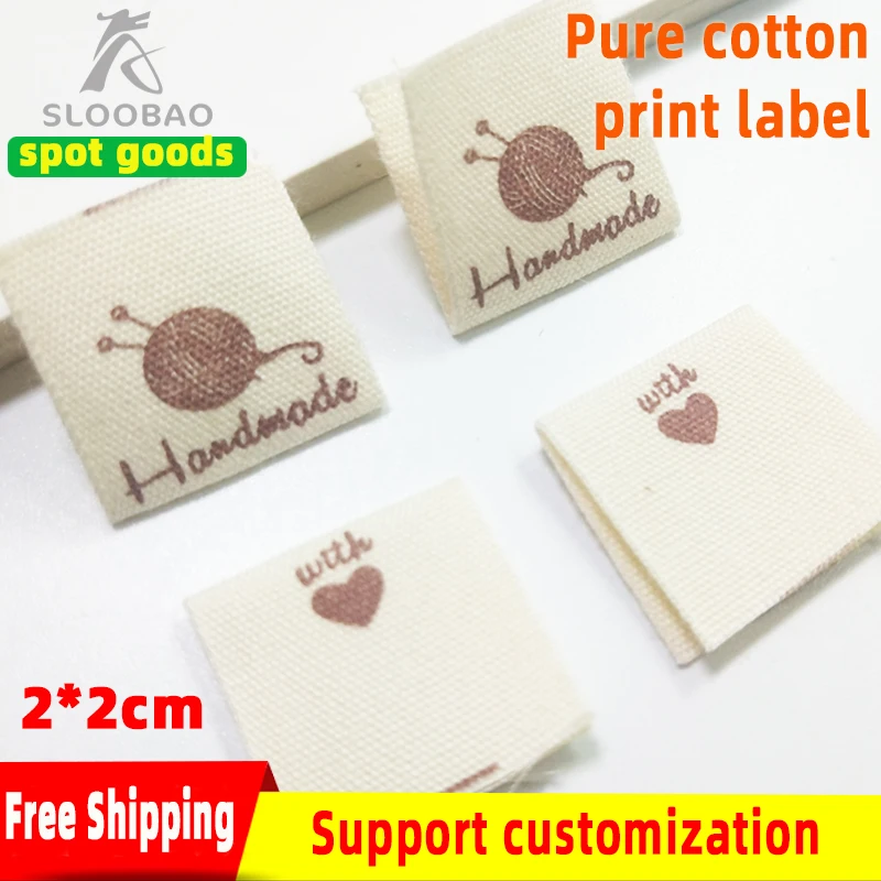 CottonPrintedMarkLabelCustomizeWashLabelSatinFabricGarmentCareLabelDIYBeigeHandMadeYarnBallSpotCottonLabel100PCS/Сумка | Дом и сад