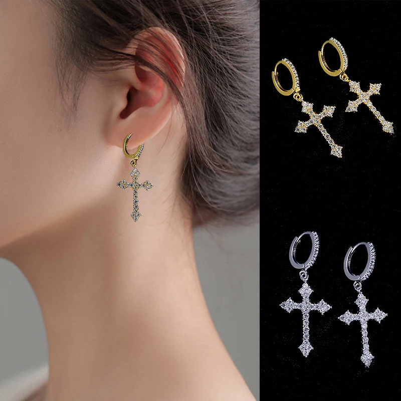 

Stylish Earrings Stud Earrings Temperament Geometric Zircon Eardrop Jewelry Cross Earrings Exquisite Western Style Ear Jewelry
