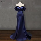 Женское вечернее платье-русалка, длинное темно-синее платье с открытыми плечами, модель 2021