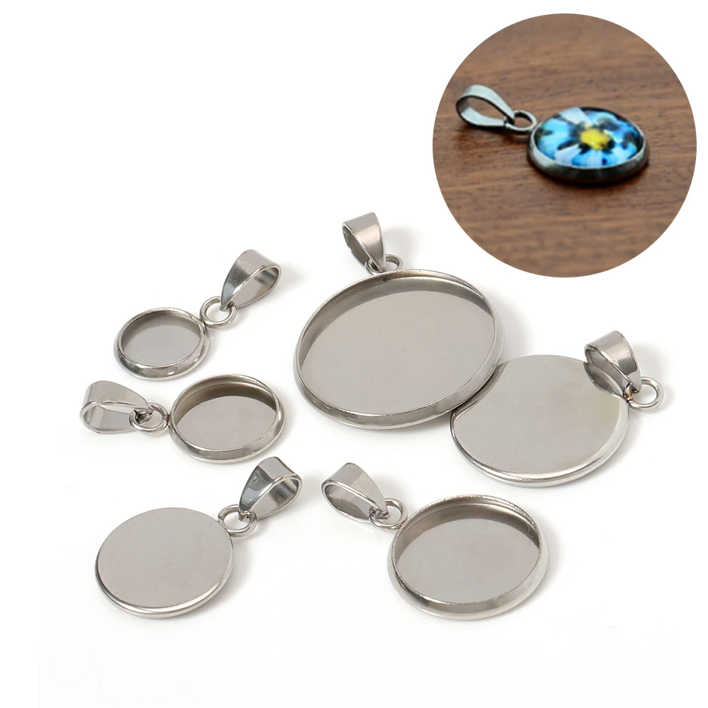 

10pcs Stainless Steel Pendant Settings Clasps Cabochon 12mm 20mm Base Bezel Trays Blank Cabochons Cameo DIY Jewelry Findings