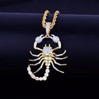 hip hop men gold color animal scorpion necklace pendant with rope chain bling cubic zircon cool mens rock biker jewelry gift