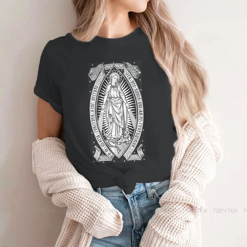 

Engraving Feminine Shirts Holy Mother Mary Religious Christianity Belief Culture Plus Size T-shirt Vintage Female Blusas