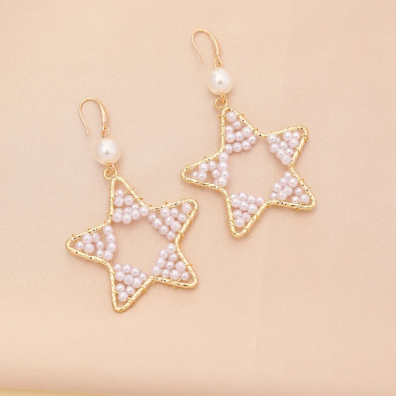 

New Pearl Five-pointed Star Drop Heart Shape Pendant Fashion Stud Earrings for Women