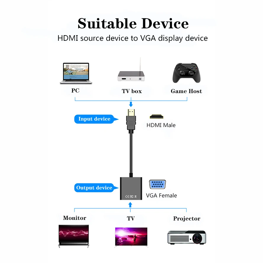 Переходник с HDMI папа на VGA мама USB-кабелем разветвитель преобразователь цифровой