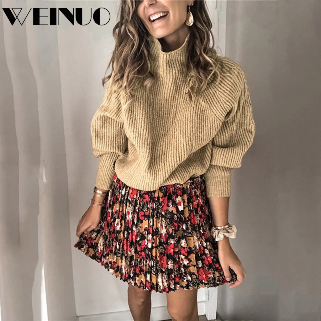 Женский вязаный свитер свободная однотонная водолазка Толстый Пуловер зима 2019 |