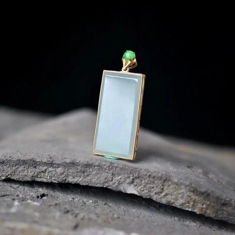 

Peach Blossom Smoke Water Green One Natural Hetian Jade S925 Sterling Silver Tranquility and Peace Plate Pendant with Yang Lvzhu