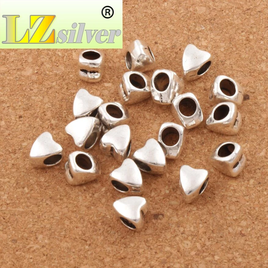 Smooth Heart Alloy Big Hole Beads 120pcs 8.2x8.5 mm zinc alloy Fit European Charm Bracelets L1268