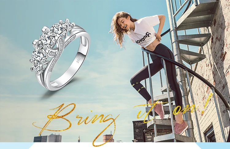 JewelryPalace Винтаж 3 камня 2.8ct кубического циркония свадебные Обручение кольцо стерлингового серебра 925