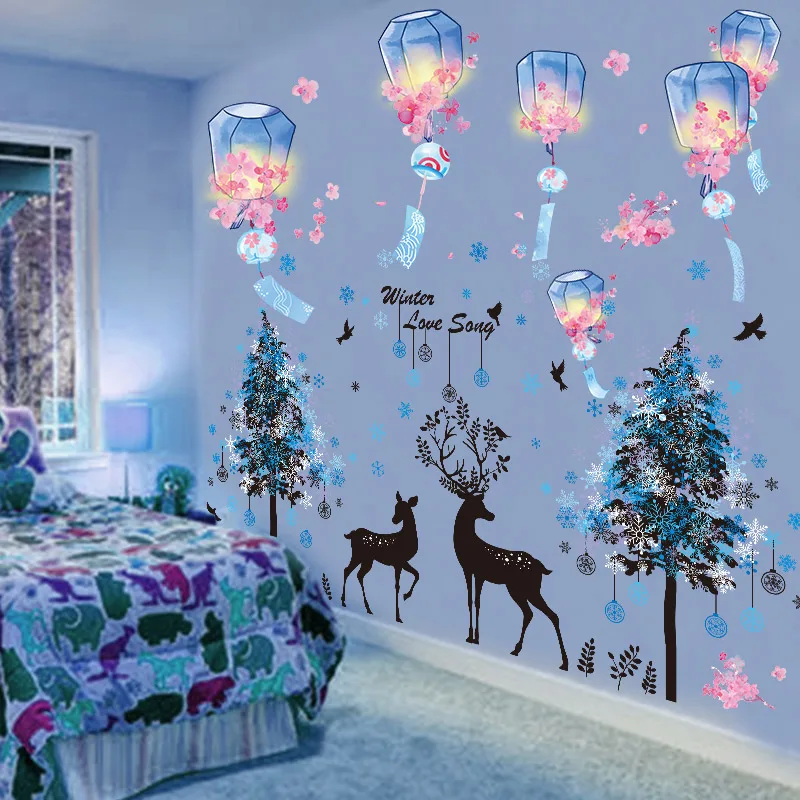 

[SHIJUEHEZI] Kong Ming Lantern Wall Stickers DIY Deer Animals Mural Decals for Kids Rooms Baby Bedroom Nursery Home Decoration