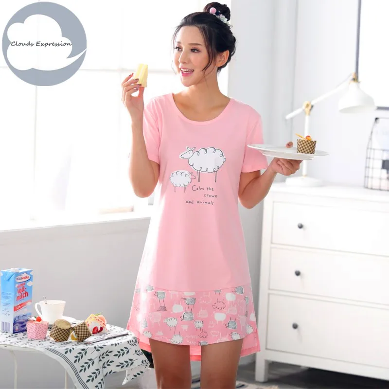 Ночная рубашка женская из 100% хлопка с круглым вырезом | Женская одежда