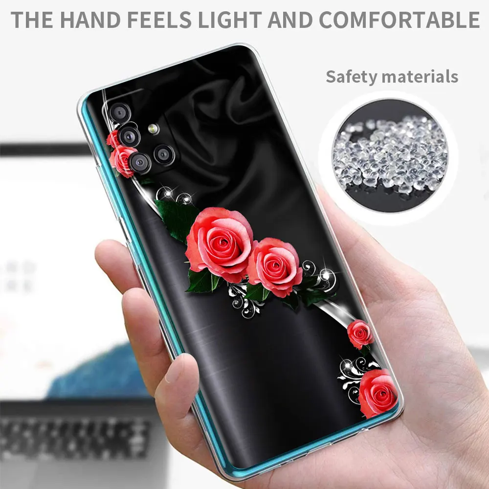 Fashion Cover for Samsung Galaxy A51 A71 A21s A31 A12 A52 A41 M31 M30s Soft Silicone Clear Phone Capa Fashion Flower