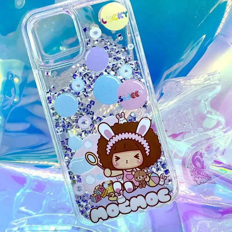 

Cute Cartoon Girl Mocmoc Quicksand Phone Case for Iphone 11 12 13 Pro Max Mini XR XS 8 X 7 6 6s Plus SE 2020 Soft Silicone Cover