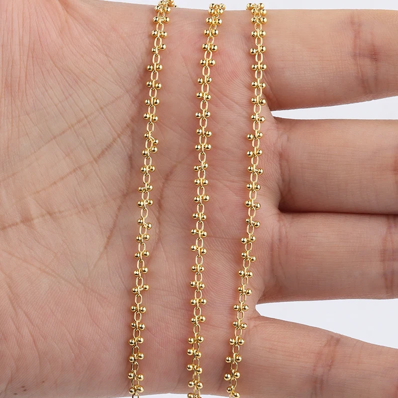 

SAUVOO 1M/Paper Jam 3.7mm Gold Double Beads Chain Bulk Chains For DIY Jewelry Making Supplies Wholesale Handmade Accessories