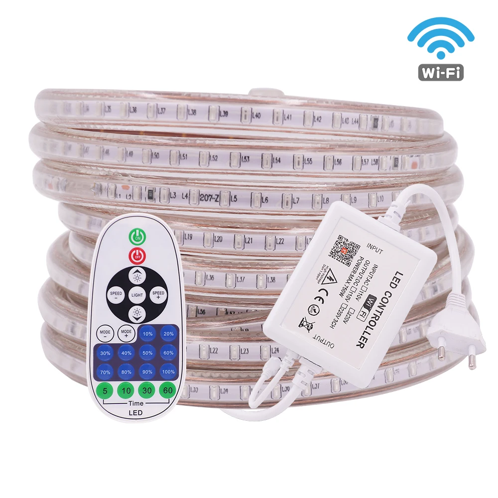 Светодиодная лента Tuya с Wi-Fi 220 В приглушаемая водонепроницаемая 120 светодиодов/м