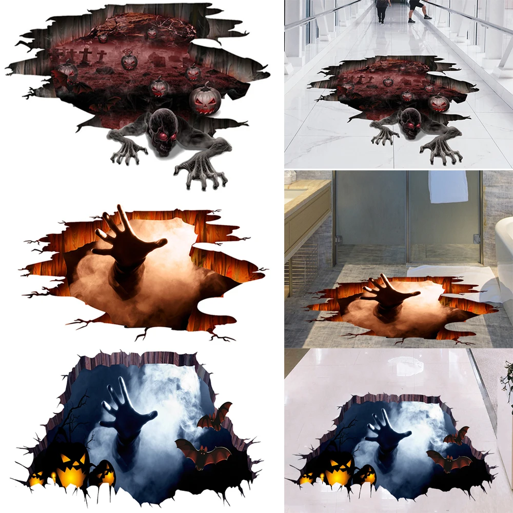 3D вид Хэллоуин Наклейка на стену пол наклейка стеклянный оконная дверь фоновое