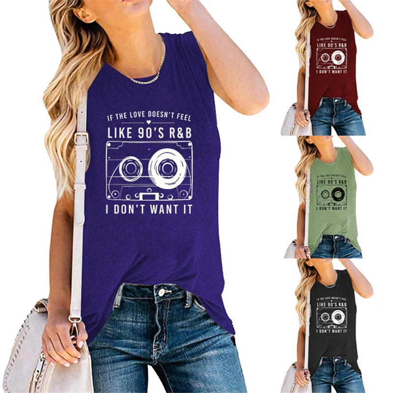 

Summer plus size women's vest sleeveless casual loose round neck vest women's simple retro LIKE 90'S R%B printing