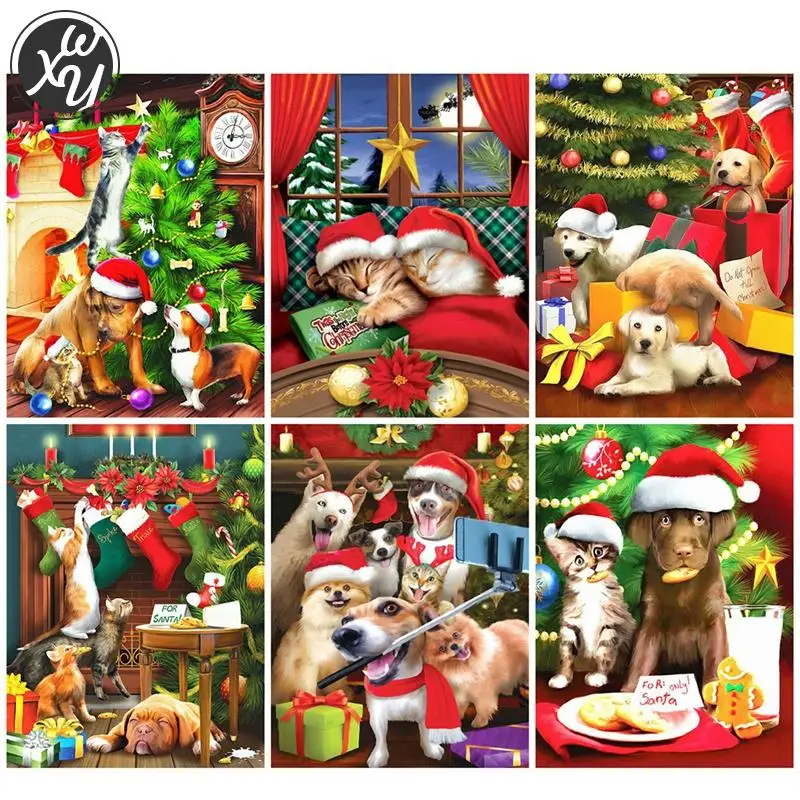 

WEIWEI Рождественская Алмазная вышивка щенок сделай сам подарок ручной работы животные алмазная живопись вышивка крестиком Мозаика Стразы до...