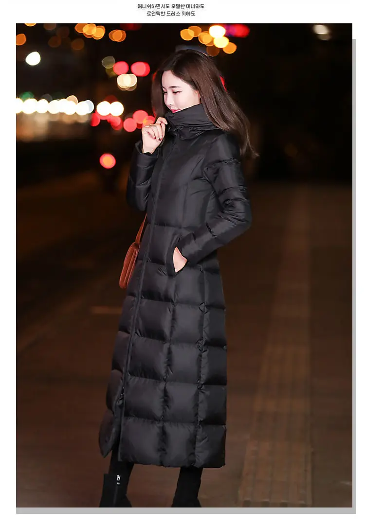 

women winter bubble coats long padded clothes hood solid color black jacket puffer warm thick winter parkas over knee turtelneck