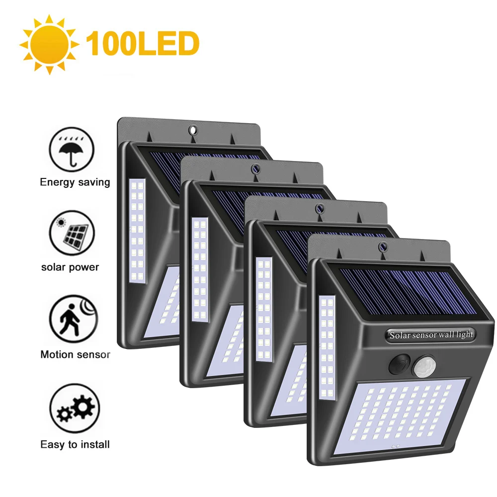 4pcs DIDIHOU 100 светодиодный светильник на солнечной батарее, уличный солнечный светильник с датчиком движения PIR, настенный светильник, водонепроницаемый светильник на солнечной батарее для сада - Испускаемый цвет: 4pcs
