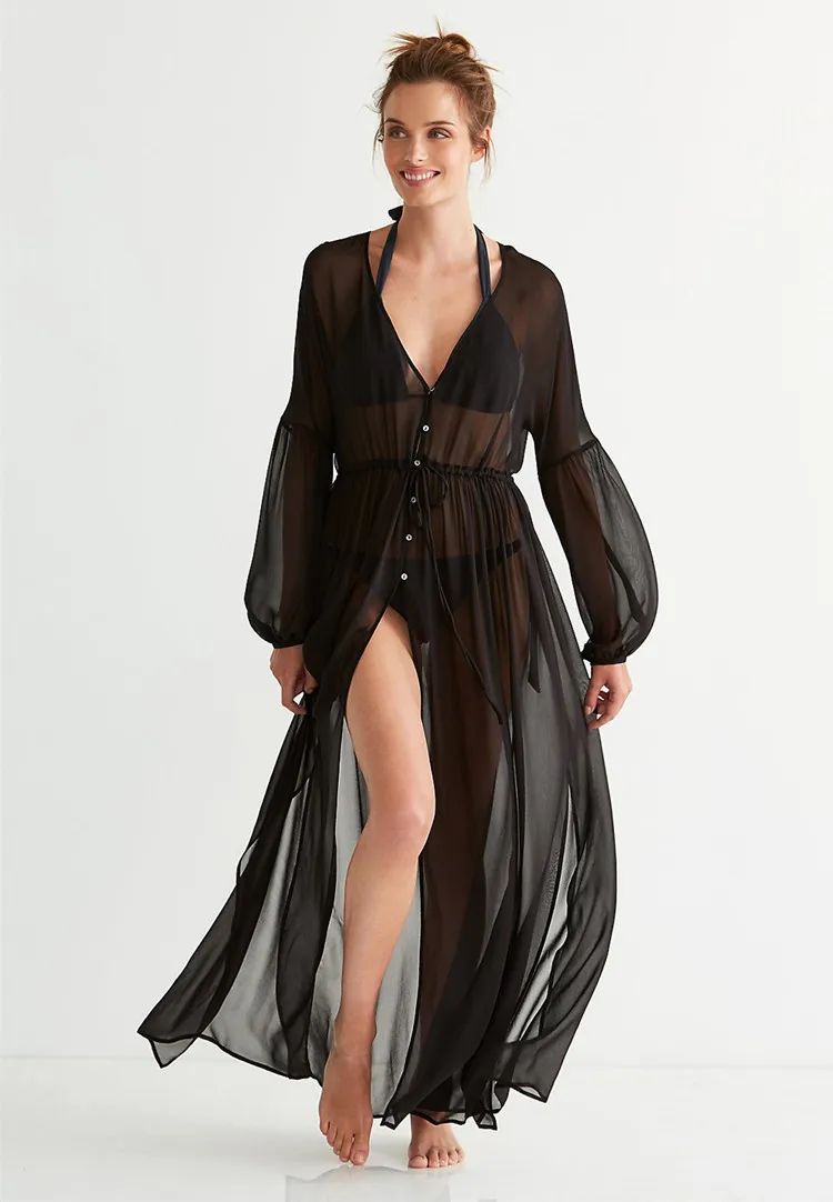 

Black Chiffon women Oversize Beach Cover Up Holiday Dress skirt Maxi dress