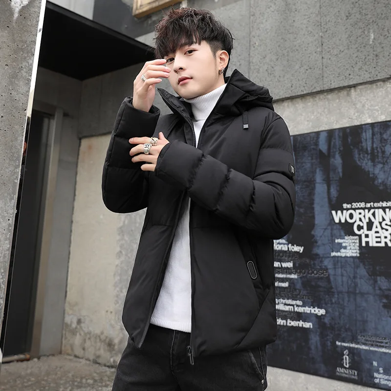 Повседневная мужская черная утолщенная теплая зимняя куртка хлопковая стеганая