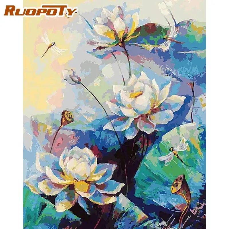 

RUOPOTY Dragonfly On Flower Oil Painting By Numbers Kits For Adults Children Handmade Unique Gift Photo By Number Home Decor