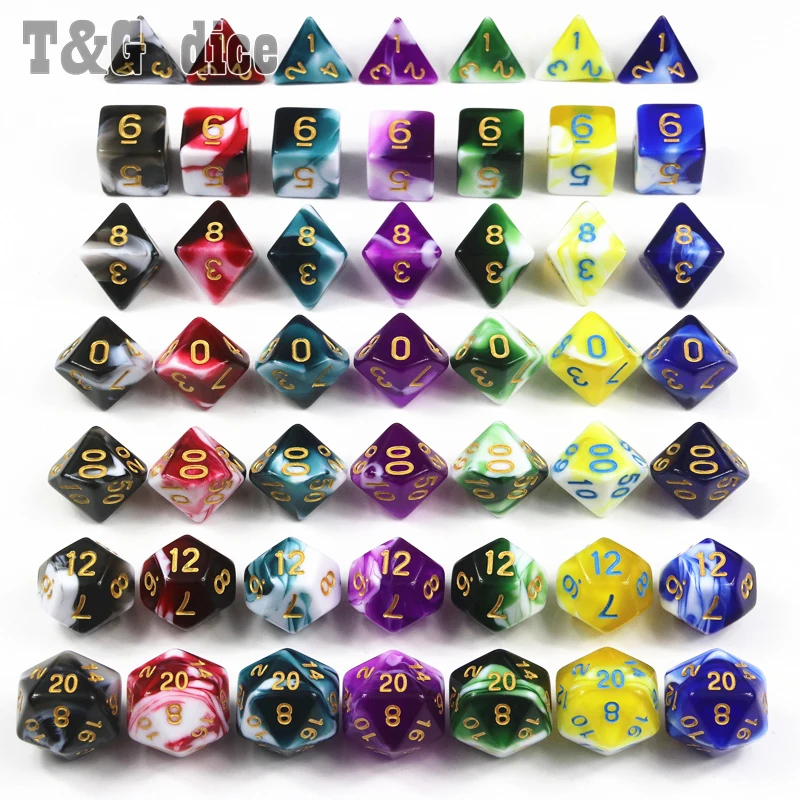 T &amp G 7 шт трпг кости для DND D4-D20 многосторонних игр кубики цветов Настольный