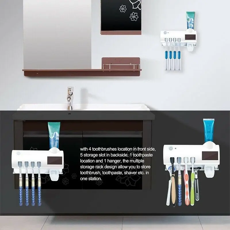 

Автоматическая Зубная паста держатель зубной пасты УФ антибактериальные Зубная щётка держатель стерилизатор Ванная комната N4N003B13