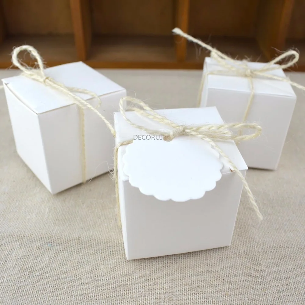 

Wholesale 100pcs Wedding Baby Shower Birthday Guest Event Party White Paperboard Cube DIY Gift Candy Packaging Box