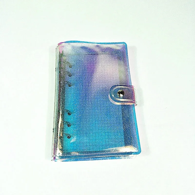 

A6 PVC Rainbow Laser Transparent Notebook Cover 6-Hole Ring Binder Diary Button File Folder Planner and A6 Inner Page 40 Sheets