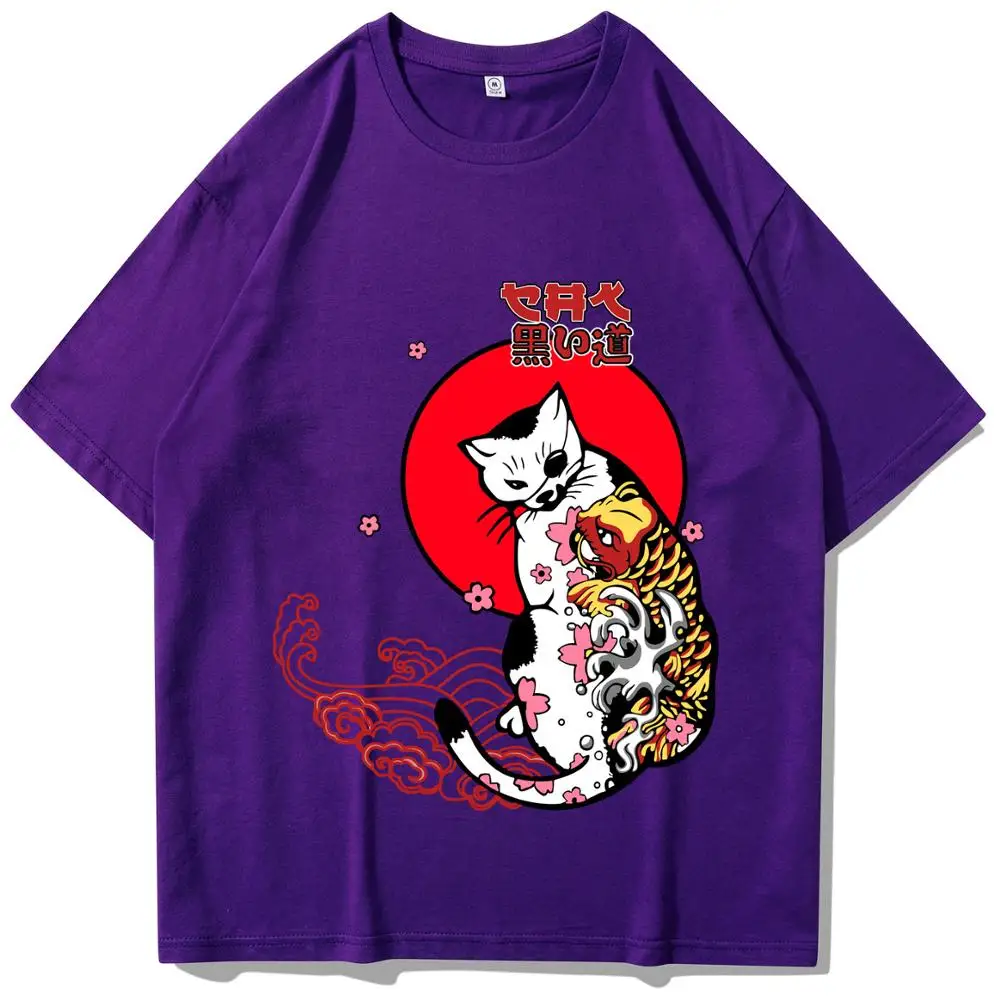 Ukiyo Мужская и женская футболка с принтом кошки уличная одежда коротким рукавом