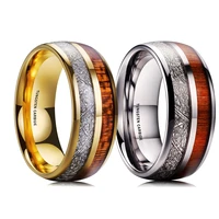 new 8mm mens silvery gold stainless steel ring hawaiian koa wood and meteorites inlaid men engagement ring men wedding band
