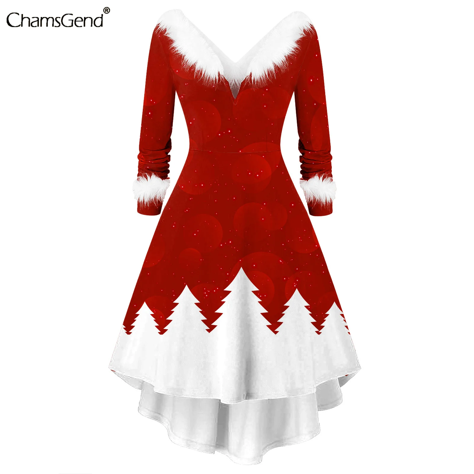 

Рождественское асимметричное вязаное платье из искусственного меха, вечерние тажное праздничное платье с длинным рукавом, яркое платье
