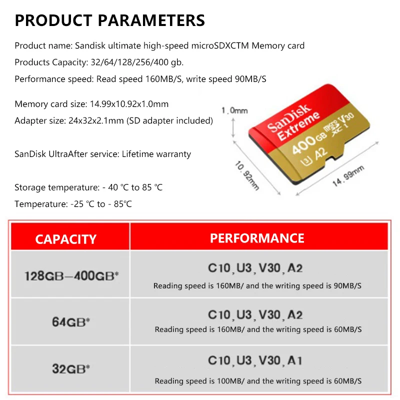 Карта памяти SanDisk A2 Micro SD 64 ГБ 128 256 160 МБ/с. USB флеш-накопитель для смартфона |