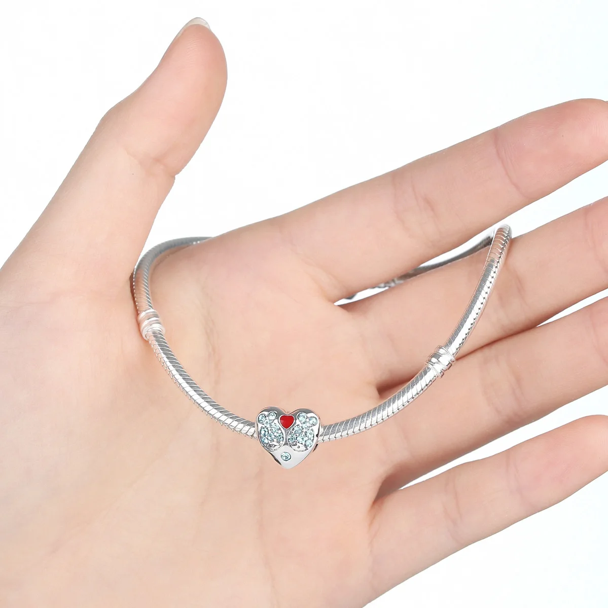 

925 Sterling Silver Red Heart Blue Crystal Fish Heart Charms Fit Bracelet Jewelry Making Mother Gift